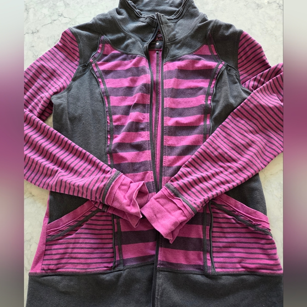 Women's Prana Magenta and Gray Striped Zip Up